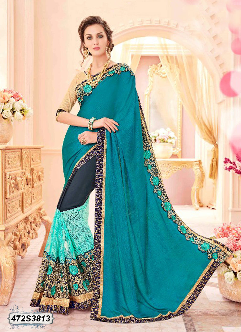 Blue Beige Georgette Sarees