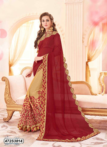 Maroon Beige Georgette Sarees