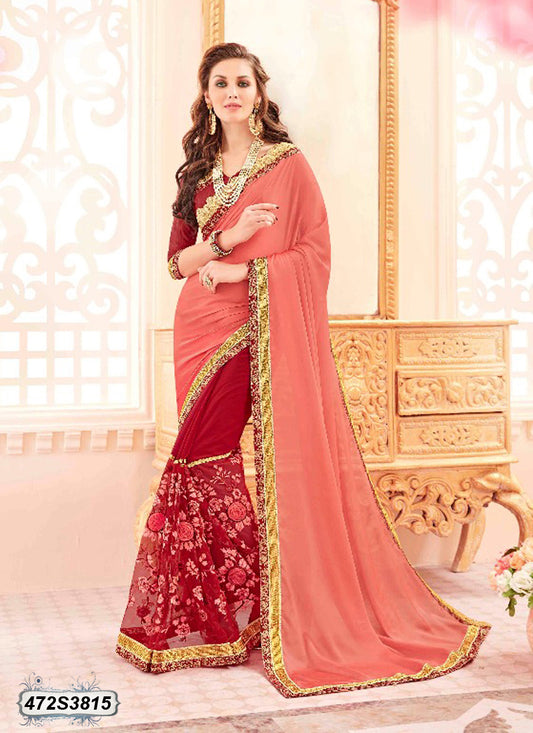 Maroon Peach Georgette Sarees