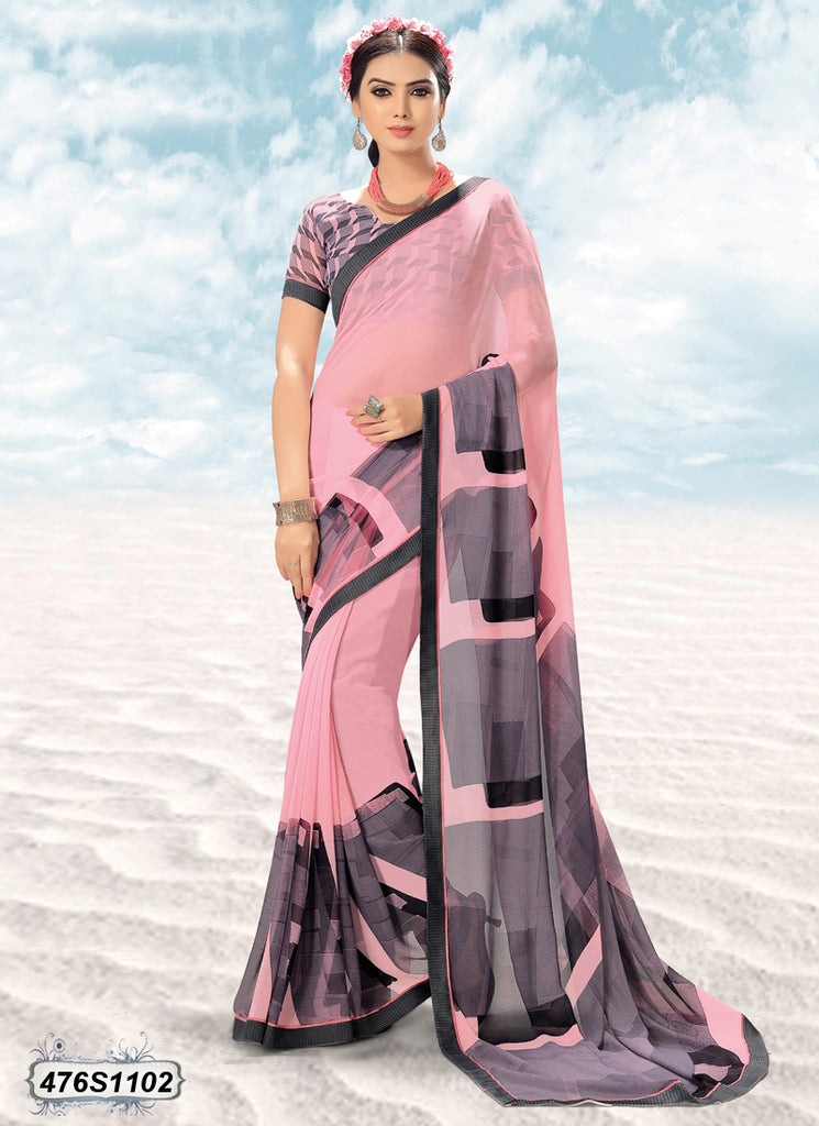 Pink,Grey Georgette Sarees