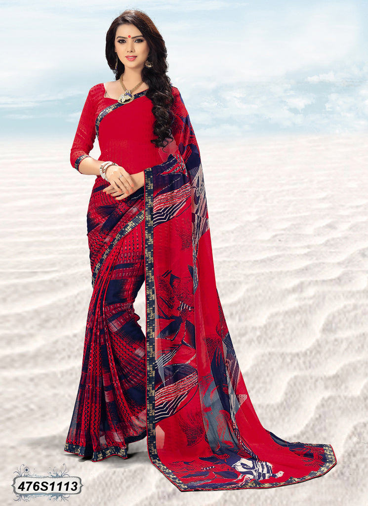 Red,Navy Blue Georgette Sarees