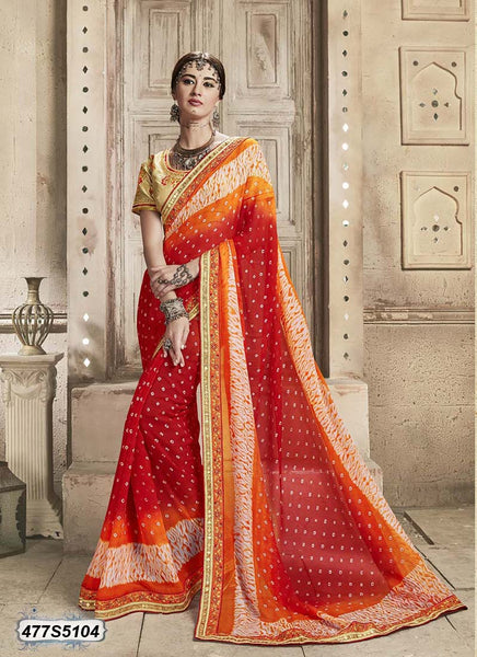 Red,Orange Georgette Sarees