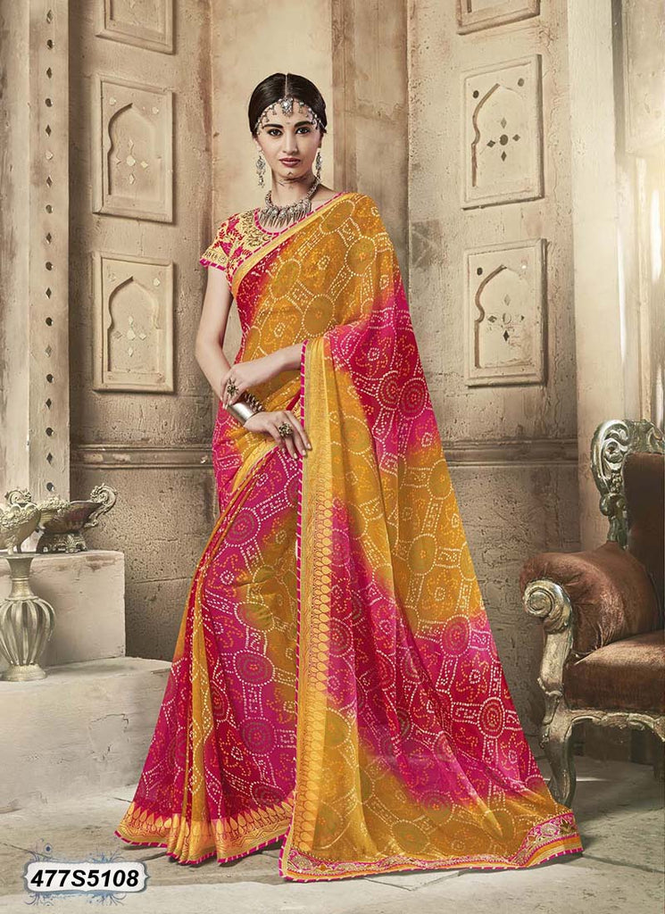 Yellow,Pink Georgette Sarees