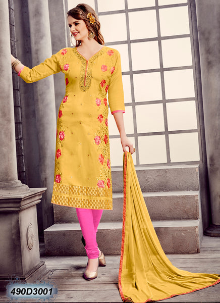 Yellow,Pink Pure Cotton Salwar