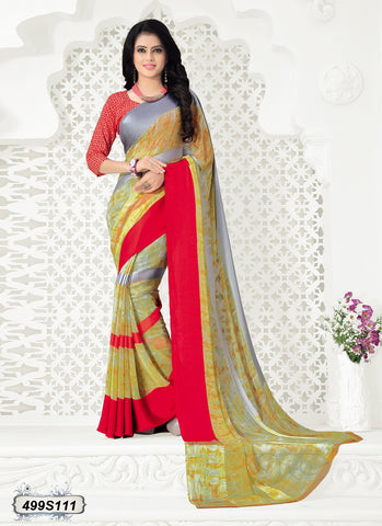 Beige,Red Georgette Sarees