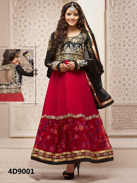 Black & Pink Semi-Stitched Georgette Santoon Anarkali Salwar - Dailybuyys