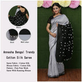 Beige Black Handloom Pure Cotton Silk Sarees Get Extra 10% Discount on All Prepaid Transaction