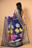 Royal Blue Butterfly Handloom Jamdani Saree Get Extra 10% Discount on All Prepaid Transaction