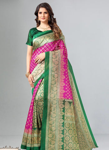 Green and pink Party Wear Designer Sarees