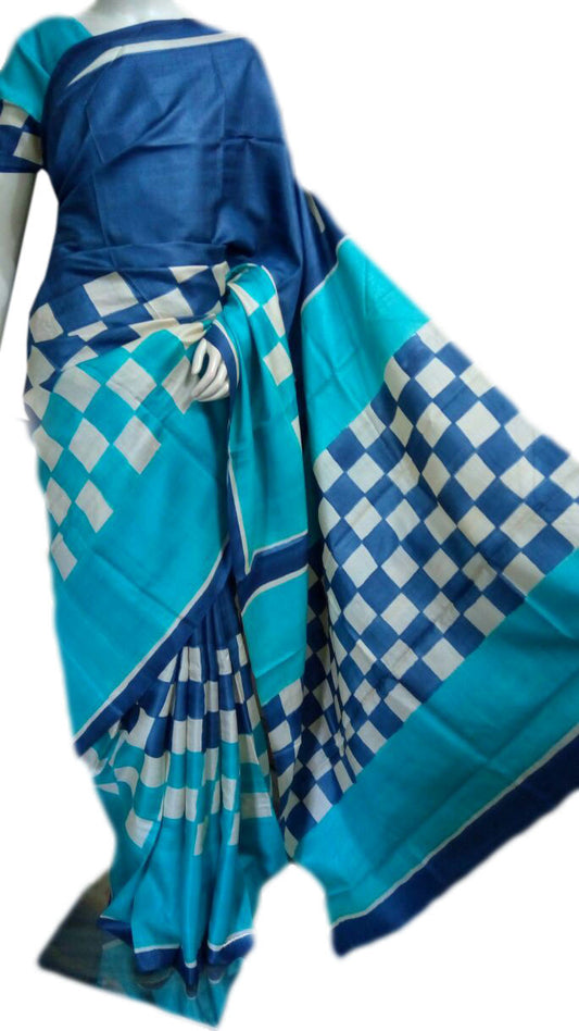 Blue Gachi  Zari Border Pure Silk Mark Certified Tussar Silk Sarees