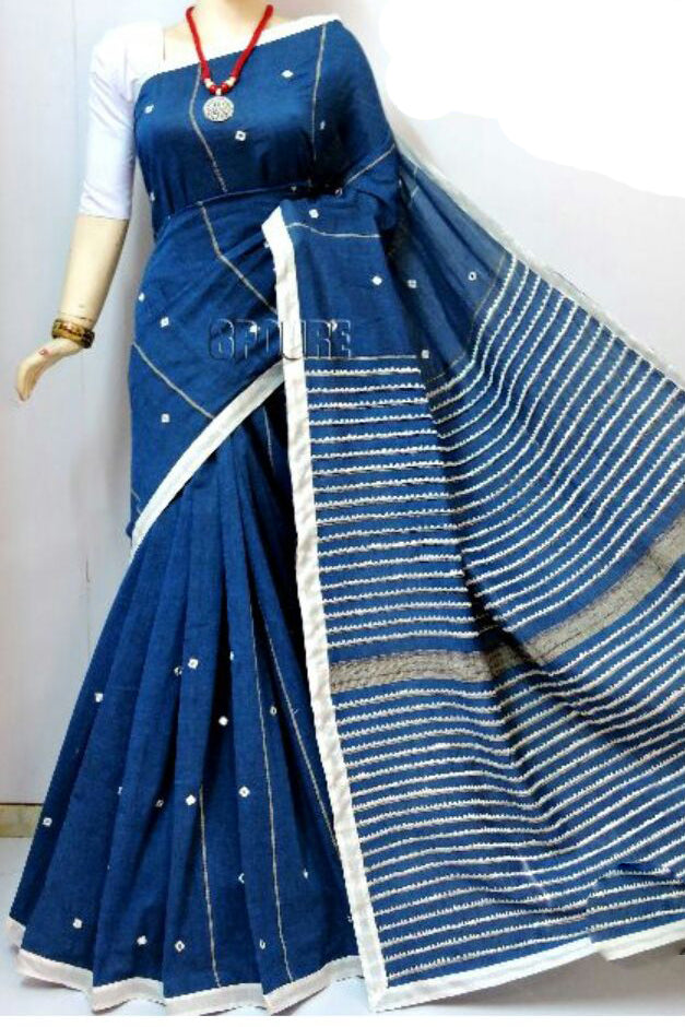 Blue Mirror Work Khesh Sarees