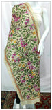Handpicked Off White & Green Pure Silk Mark Certified Tussar Kantha Stitch Stoles