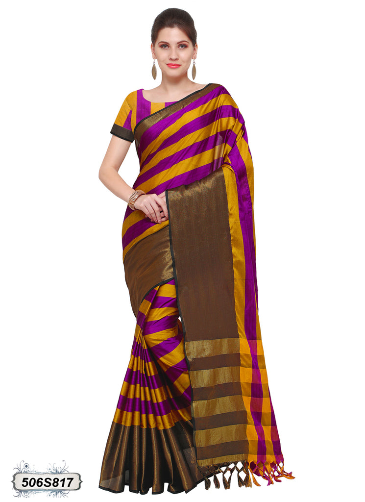 Purple,Yellow Poly Silk Sarees