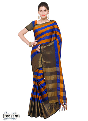 Orange,Blue Poly Silk Sarees