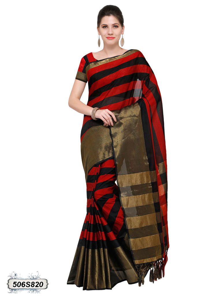 Red,Black Poly Silk Sarees