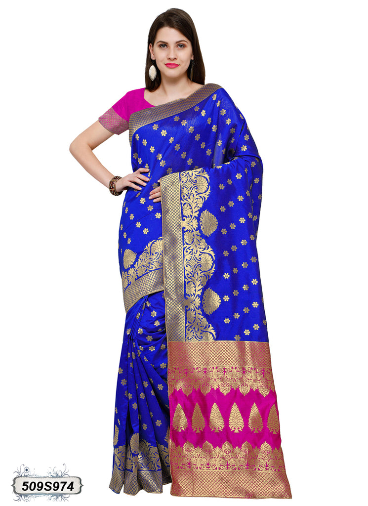 Pink,Blue Poly Silk Sarees