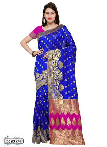 Pink,Blue Poly Silk Sarees