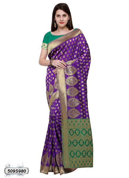 Violet,Green Poly Silk Sarees