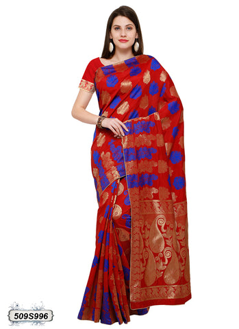 Red,Blue Poly Silk Sarees