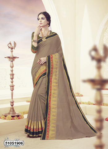 Grey Black Poly Pure Cotton Sarees