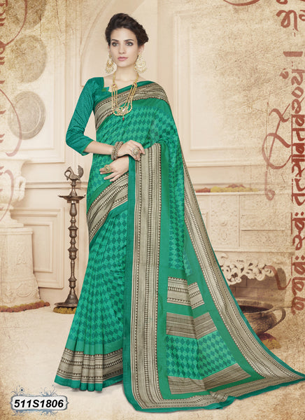 Green,Beige Poly Pure Cotton Sarees