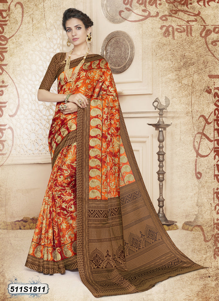 Brown Poly Pure Cotton Sarees
