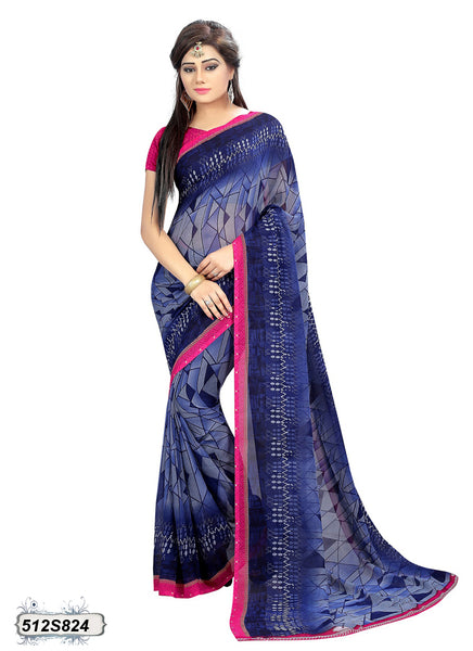 Navy Blue,Grey Georgette Sarees