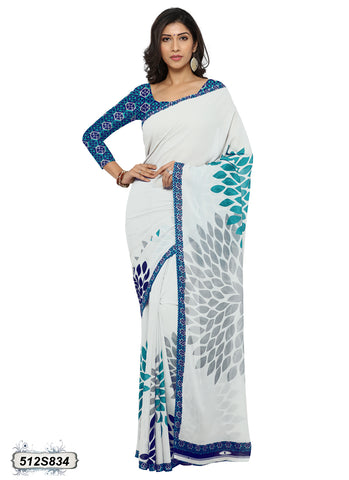 Off White,Blue Georgette Sarees