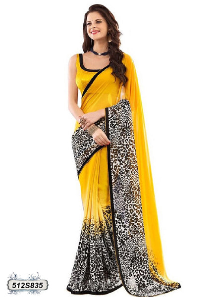 Yellow,White Georgette Sarees