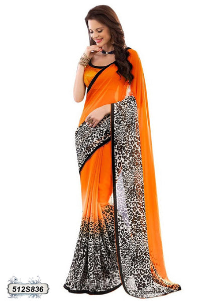 Orange,White Georgette Sarees