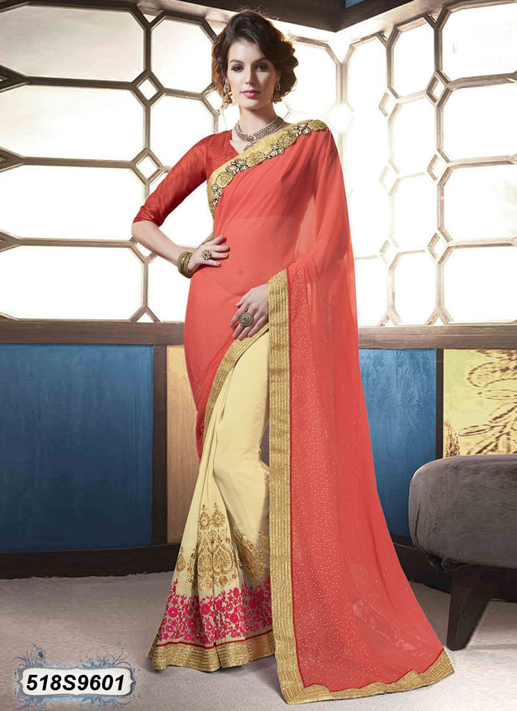 Pink Cream Georgette Sarees