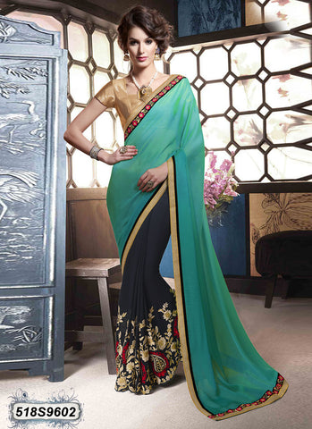 Navy Blue Green Georgette Sarees