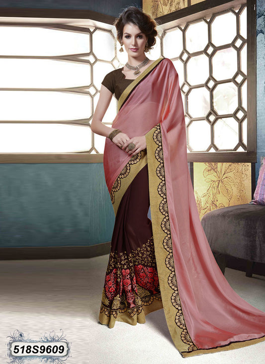 Peach Brown Georgette Sarees