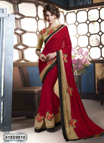 Red,Beige Georgette Sarees