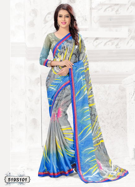 Grey,Blue Georgette Sarees