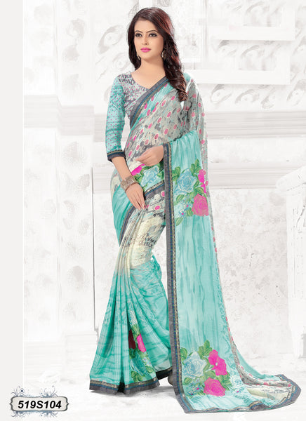 Grey,Blue Georgette Sarees