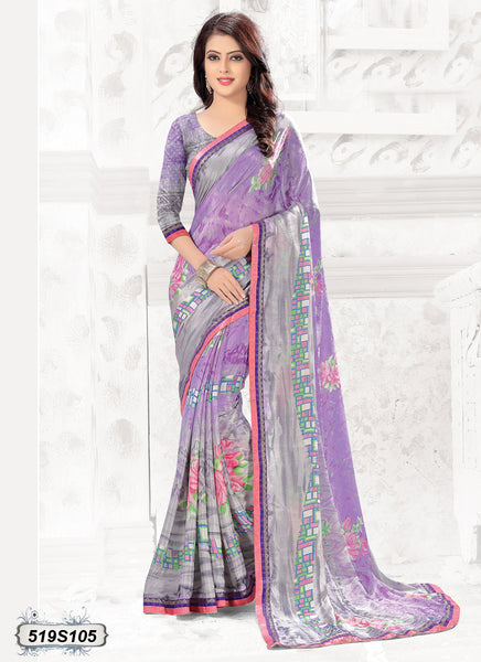 Grey,Violet Georgette Sarees