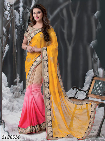 Yellow Chiffon Sarees