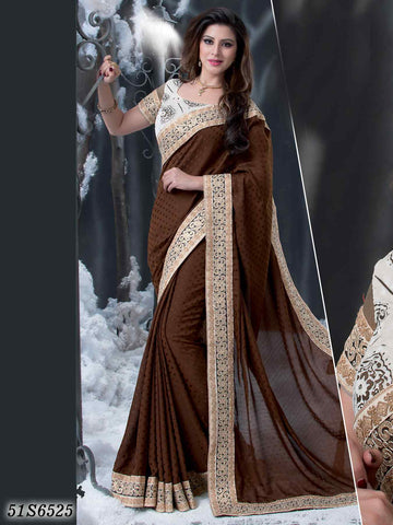 Brown,Cream Satin Sarees