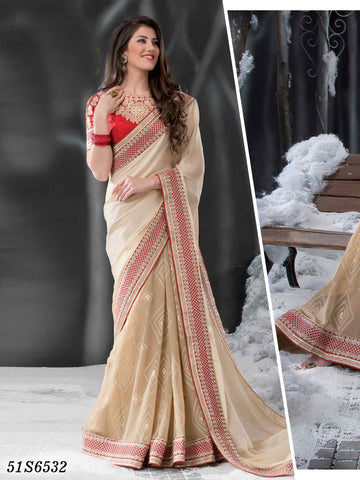 Beige ,Red Chiffon Sarees