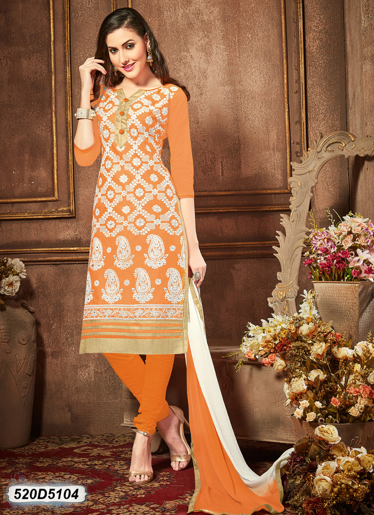 White,Orange Pure Cotton Salwar