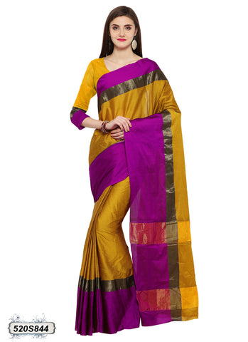 Yellow,Purple Poly Silk Sarees