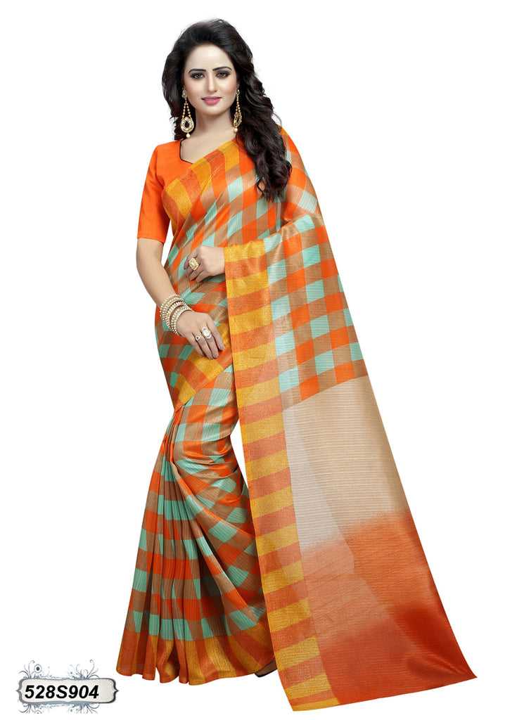 Orange,Multi Printed Art Silk Sarees