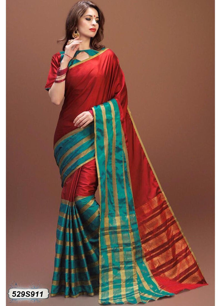 Red,Green Poly Silk Sarees