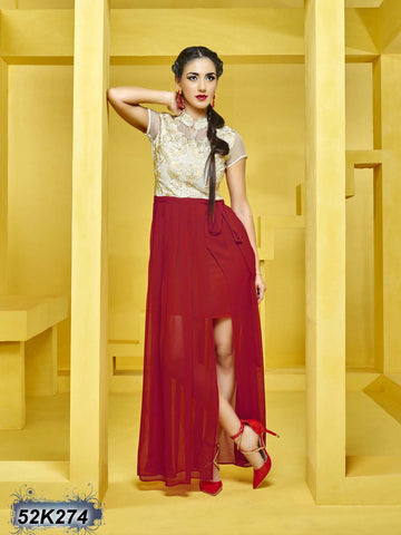 Red Glass Tissue(Yoke)Georgette Kurtis