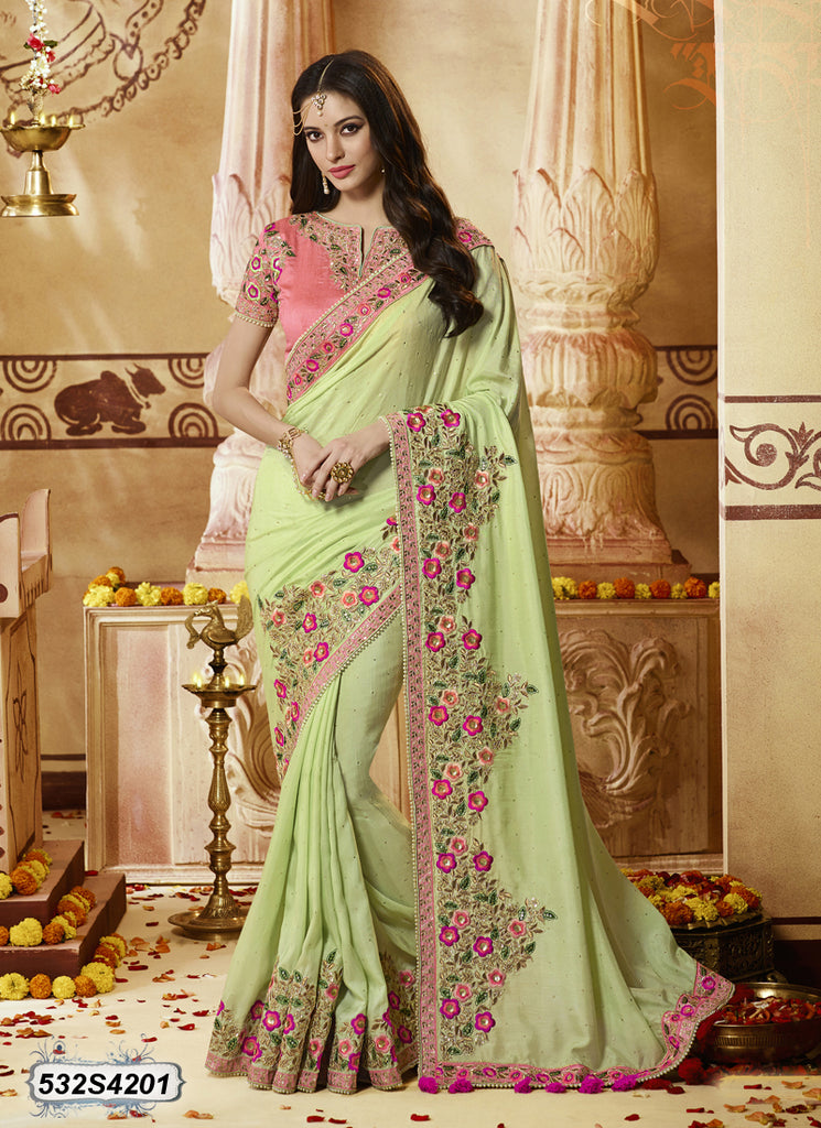 Green Peach Georgette Sarees