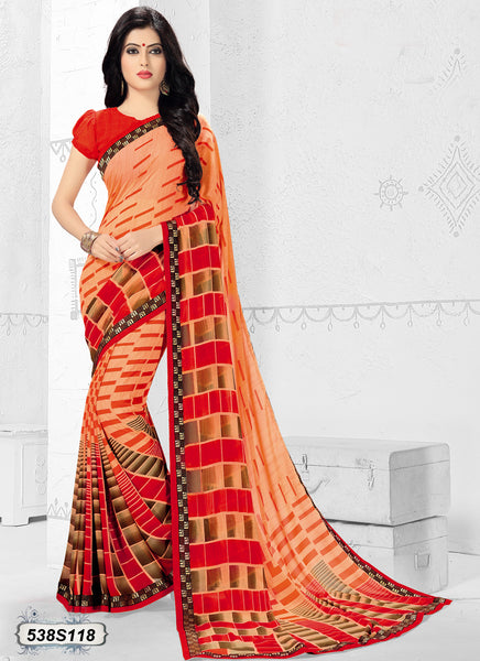 Orange Red Georgette Sarees