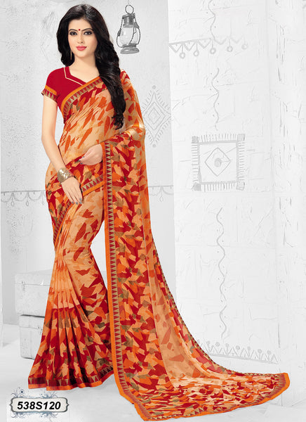 Orange,Red Georgette Sarees