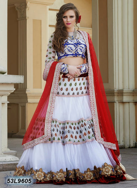 Beautiful Off White & Grey Net Thread Zari & Sequins Embroidery With Mirror  Wedding Designer Lehenga Choli With Dupatta - Divine International Trading  Co - 4066724