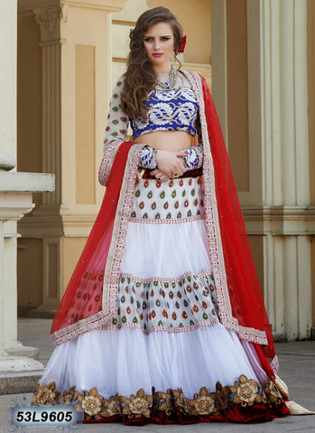 White Red Designer Lehenga Choli